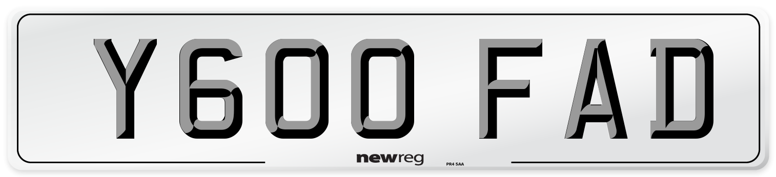 Y600 FAD Number Plate from New Reg
